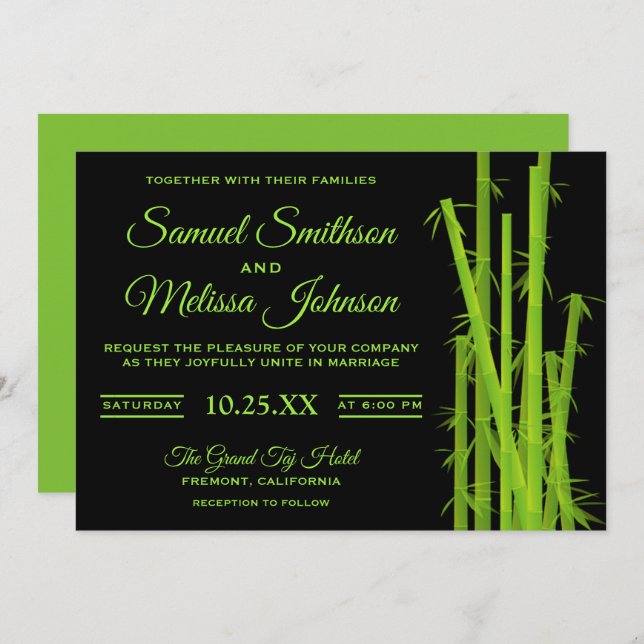 Modern Elegant Bamboo Plant Wedding Invitation (Front/Back)