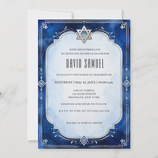 Modern Elegant Bar Mitzvah Invitation (Front)