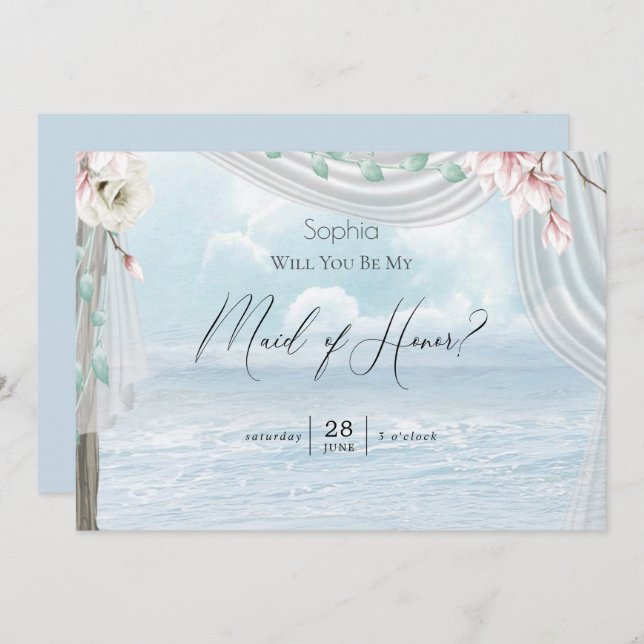 Modern Elegant Beach Arbor  Be My  Maid of Honour Invitation (Front/Back)