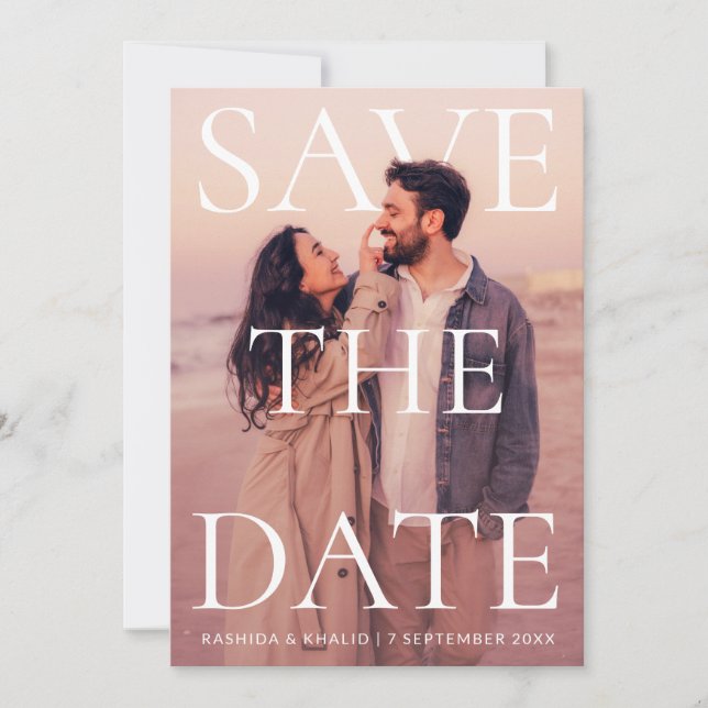 Modern Elegant Beach Photo Typography Wedding Save The Date (Front)