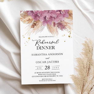 Modern Elegant Beauty Pink Orchid & Pampas & Gold  Invitation
