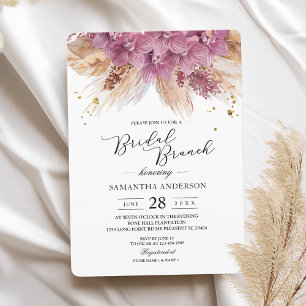 Modern Elegant Beauty Pink Orchid & Pampas & Gold  Invitation