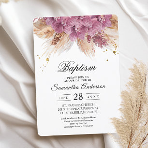 Modern Elegant Beauty Pink Orchid & Pampas & Gold  Invitation