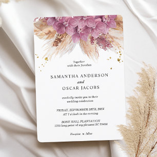 Modern Elegant Beauty Pink Orchid & Pampas & Gold  Invitation