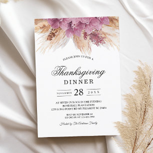 Modern Elegant Beauty Pink Orchid & Pampas & Gold  Invitation