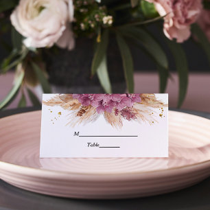 Modern Elegant Beauty Pink Orchid & Pampas & Gold Place Card