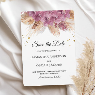 Modern Elegant Beauty Pink Orchid & Pampas & Gold  Save The Date