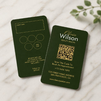Modern Elegant beauty Salon monogrammed QR code Business Card