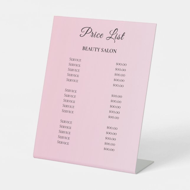 Modern Elegant Beauty Salon Price List Pedestal Sign (Front)