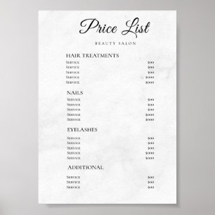 Modern Elegant Beauty Salon Price List Poster