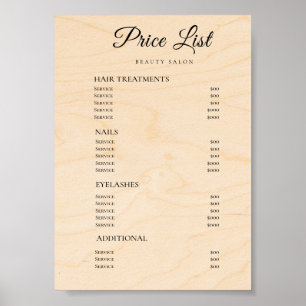 Modern Elegant Beauty Salon Price List Poster