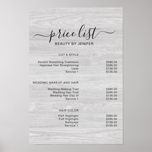 Modern Elegant Beauty salon price list Poster (Front)