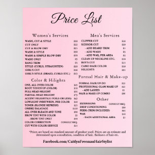 Modern Elegant Beauty Salon Price List Poster