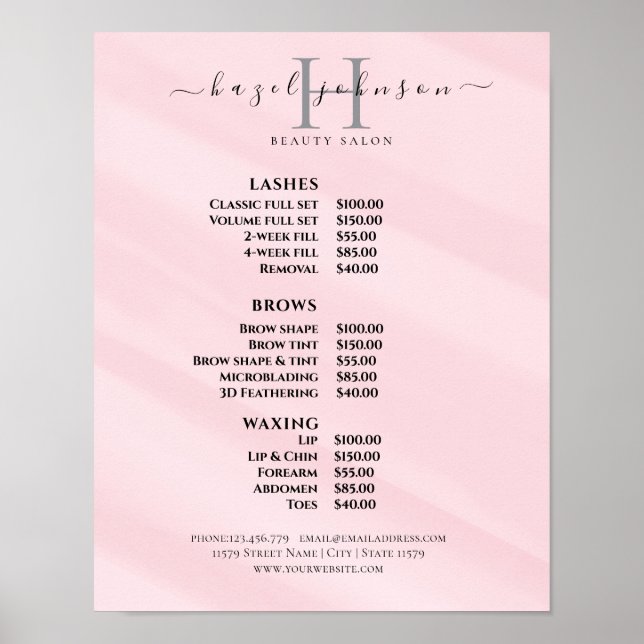 Modern Elegant Beauty Salon Price List Poster (Front)