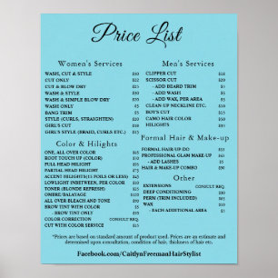 Modern Elegant Beauty Salon Price List Poster