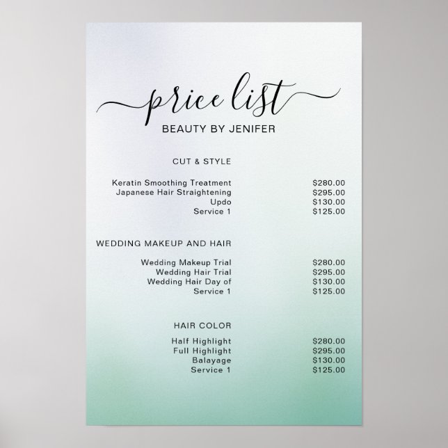 Modern Elegant Beauty salon price list Poster (Front)