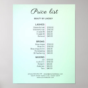 Modern Elegant Beauty Salon Price List Poster