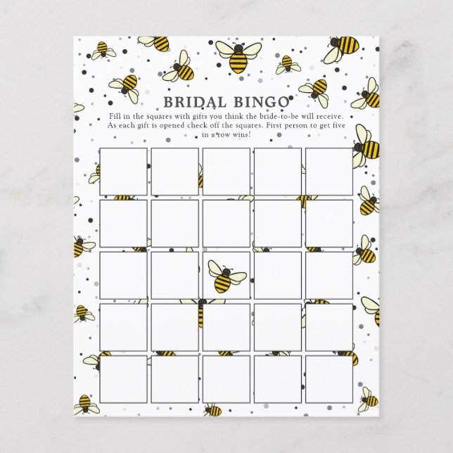 Modern Elegant Bee Bridal Shower Bingo Game (Front)