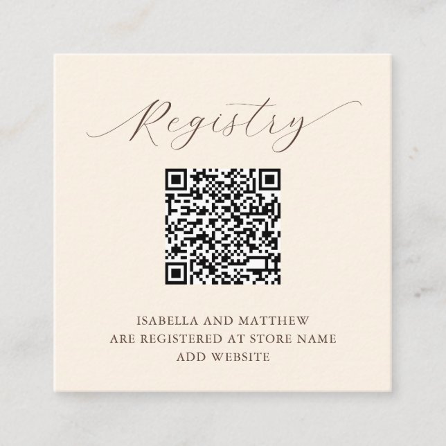 Modern Elegant Beige Add QR Code Registry Enclosure Card (Front)