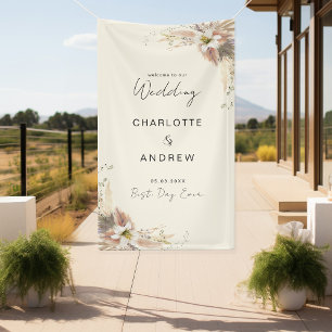 Modern, elegant, beige boho wedding banner