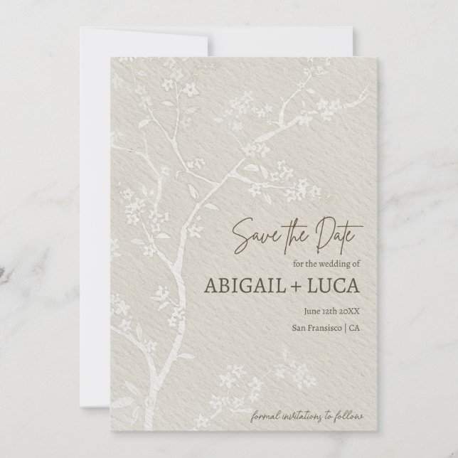 Modern Elegant Beige Chinoiserie Save the Date Invitation (Front)