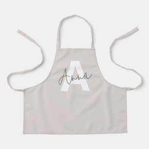 Modern Elegant Beige Monogram Custom Initial  Apron