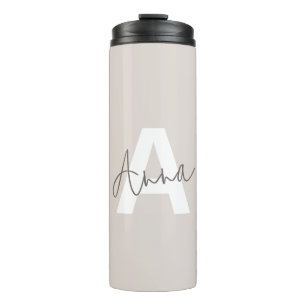 Modern Elegant Beige Monogram Custom Initial  Thermal Tumbler