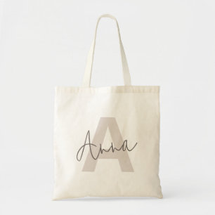 Modern Elegant Beige Monogram Custom Initial  Tote Bag