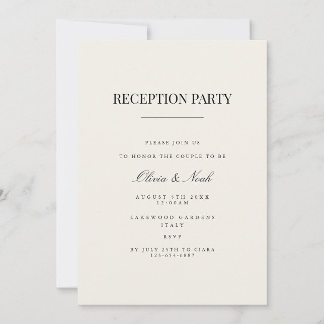 Modern & Elegant Beige Reception Invitation Card (Front)