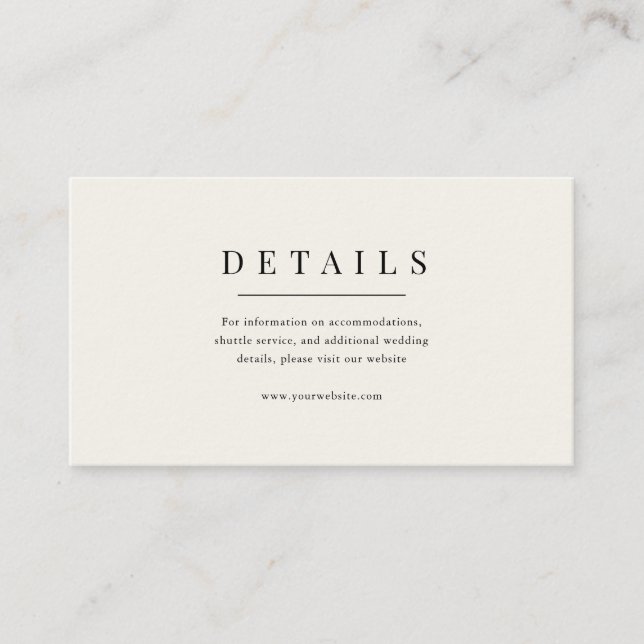 Modern & Elegant Beige Wedding Details  Enclosure Card (Front)