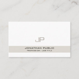 Modern Elegant Beige White Chic Monogram Business Card