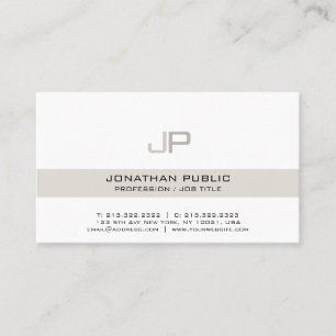Modern Elegant Beige White Chic Monogram Business Card