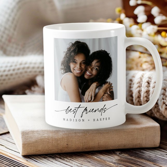 Modern Elegant Best Friends Photo Script Coffee Mug (Creator Uploaded)