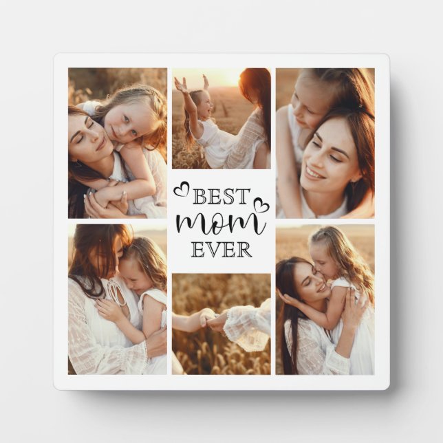 Modern Elegant Best Mum Ever Custom Family Photo Plaque (Front)