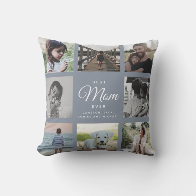 Modern Elegant Best Mum Ever Family Photo Collage Cushion (Front)