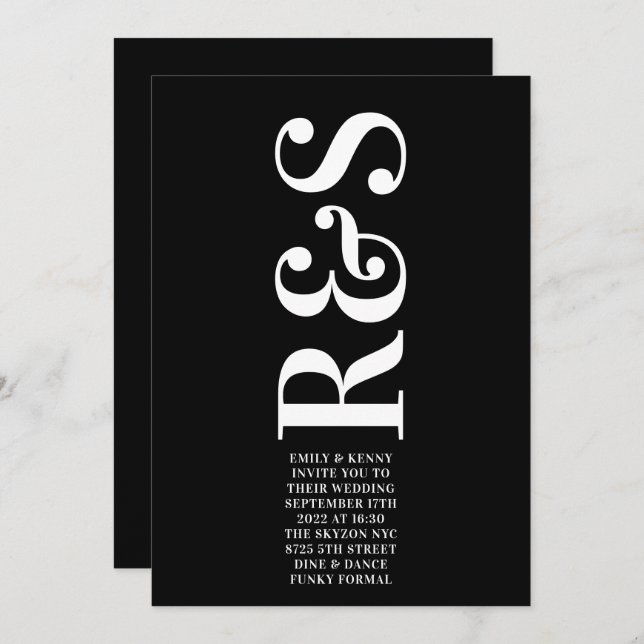 Modern Elegant Big Monogram Bold Simple Wedding Invitation (Front/Back)