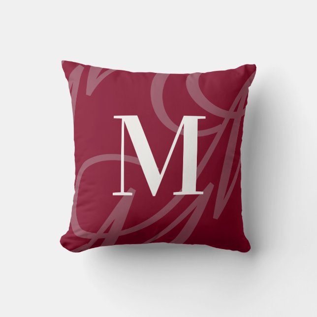 Modern Elegant Big Monogram Burgundy Red Cushion (Front)