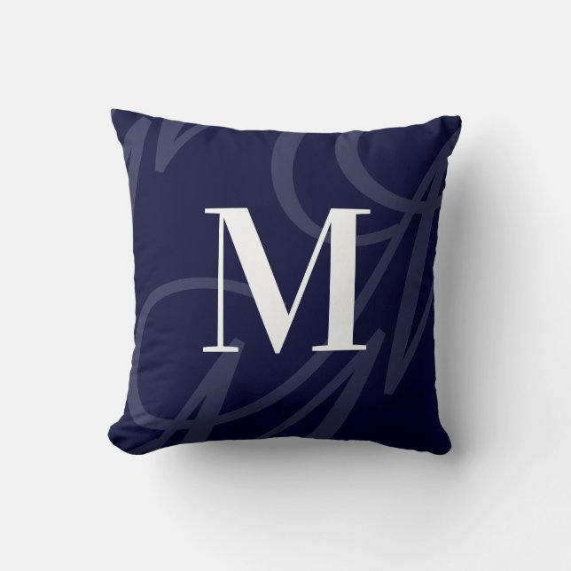 Modern Elegant Big Monogram Dark Navy Blue Cushion (Front)