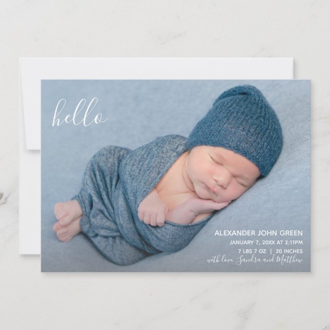 Modern Elegant Birth Announcement Photo Card (Front)