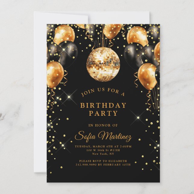 Modern Elegant Birthday Party Black Gold  Invitation (Front)