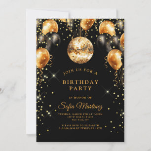 Modern Elegant Birthday Party Black Gold  Invitation