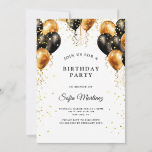 Modern Elegant Birthday Party Black Gold  Invitation