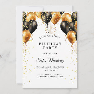 Modern Elegant Birthday Party Black Gold On White Invitation