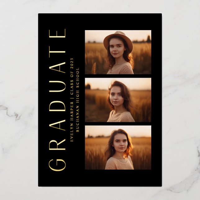 Modern Elegant Black 4 Photo Graduation Party (Front)