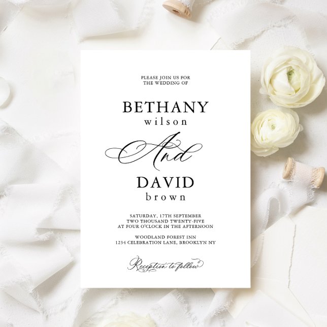 Modern Elegant Black AND Calligraphy Wedding Invitation (Creator Uploaded)