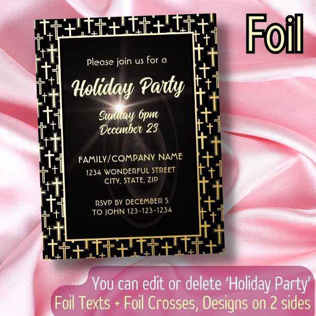 Modern Elegant Black and Gold Crosses Script Font Foil Invitation Postcard (Creator Uploaded)