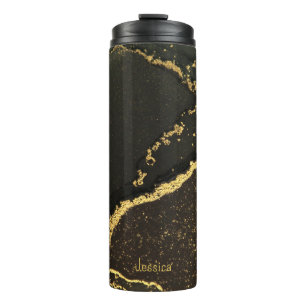 Modern Elegant Black and Gold Glitter name  Thermal Tumbler