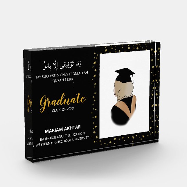 Modern Elegant Black and Gold Graduation Keepsake Photo Block (Left)