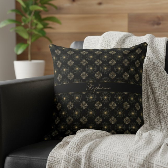 Modern Elegant Black And Gold Monogram Name Cushion (Creator Uploaded)