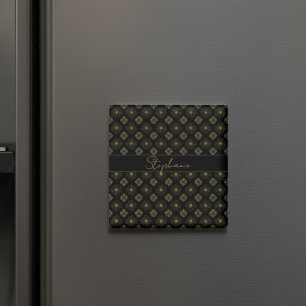 Modern Elegant Black And Gold Monogram Name Magnet